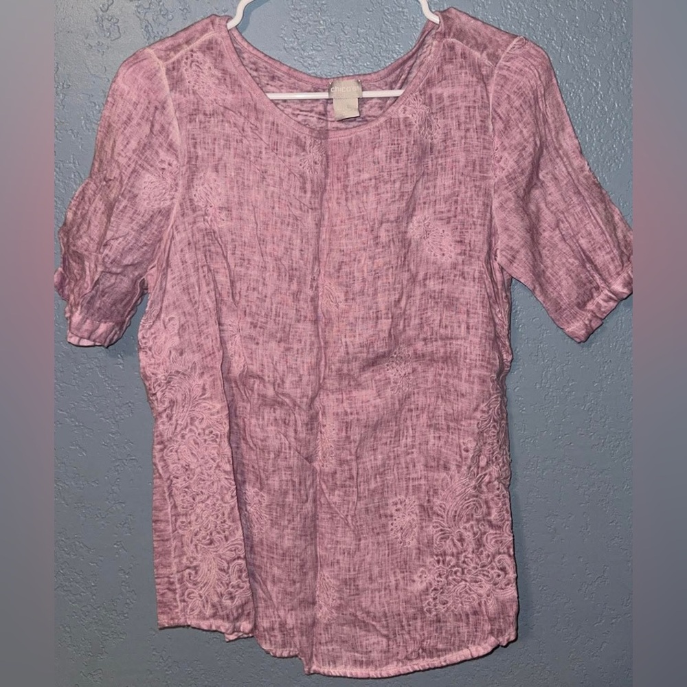 Chico's Dusty Rose Short-Sleeve Linen-Blend Tunic
